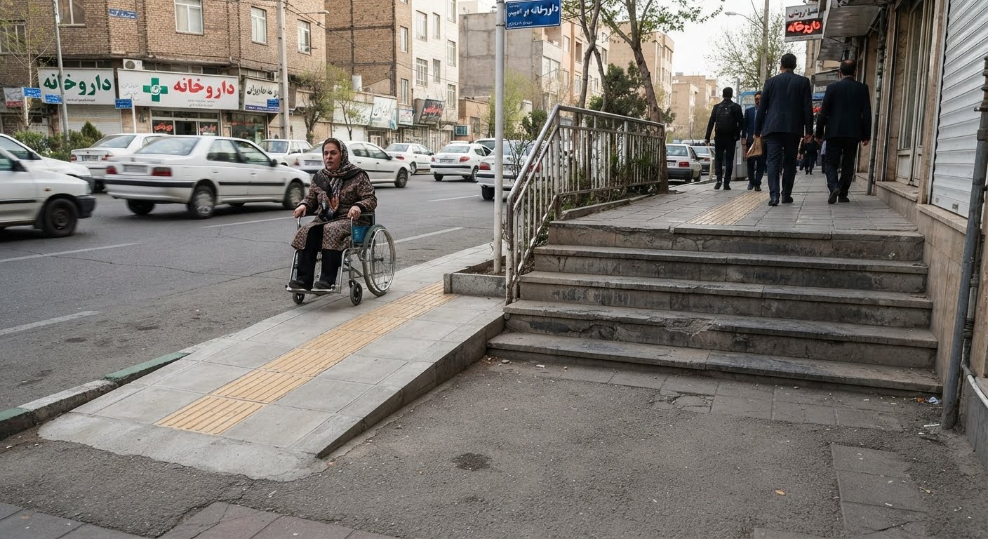 نمونه تصویری گسست دسترسی در مسیر دارای رمپ و پله