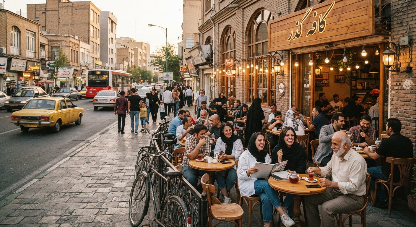 تصویرسازی هوش مصنوعی از معاشرت کنار کافه
